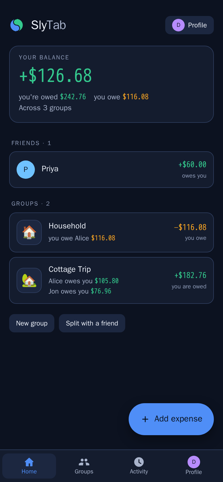 Home on a phone-width browser
