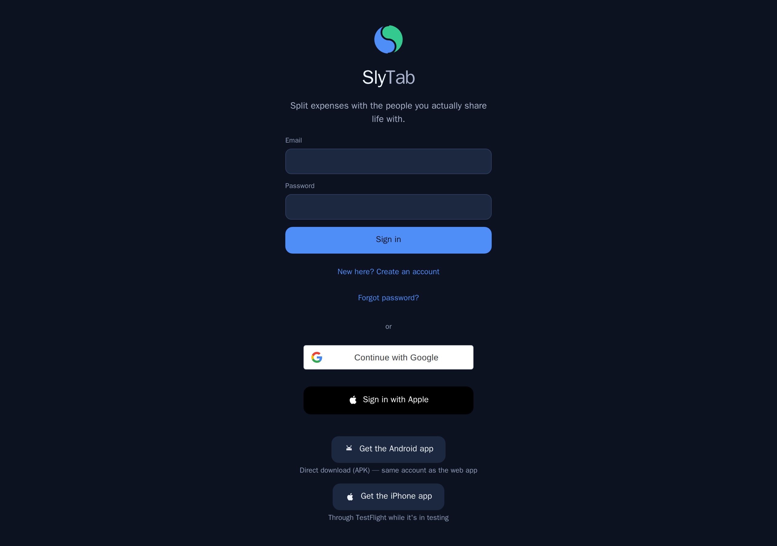 The sign-in screen